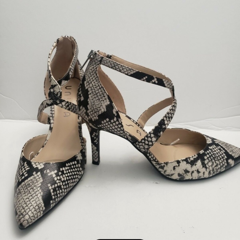 UNISA Women’s Snake Print Black Cream Pointed Toe Stiletto High Heels Sz 8